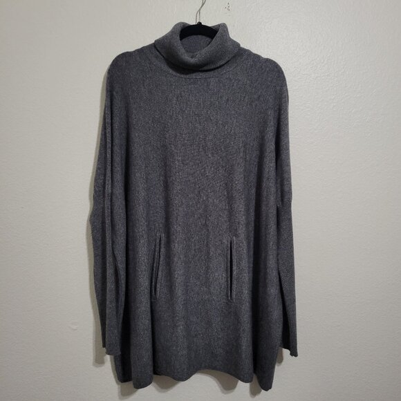Garnet Hill Grey Merino Wool Cashmere Tunic Turtle Sweater Large - Picture 2 of 11